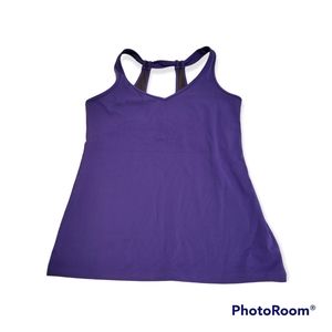 VSX Women's sexy sport workout tank top shelf bra, Size Large purple mesh panel